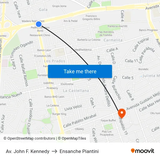 Av. John F. Kennedy to Ensanche Piantini map