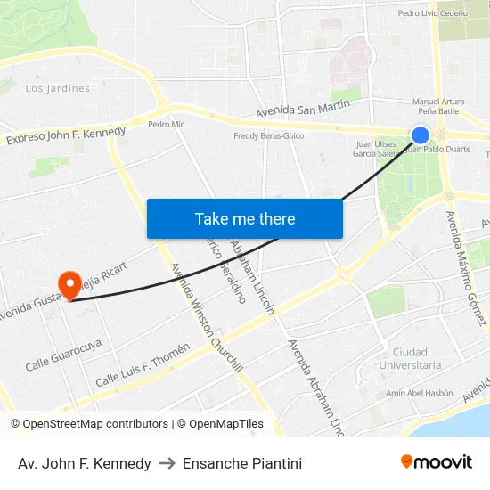 Av. John F. Kennedy to Ensanche Piantini map