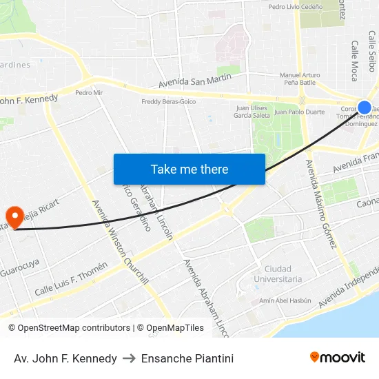 Av. John F. Kennedy to Ensanche Piantini map