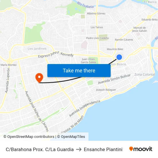 C/Barahona Prox. C/La Guardia to Ensanche Piantini map