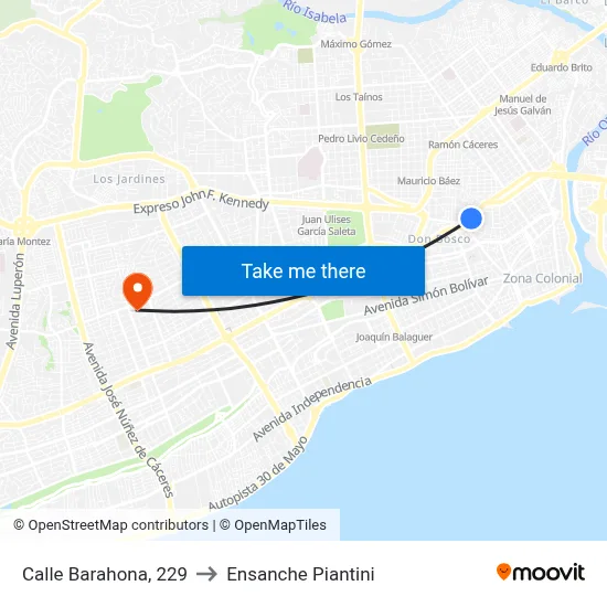 Calle Barahona, 229 to Ensanche Piantini map
