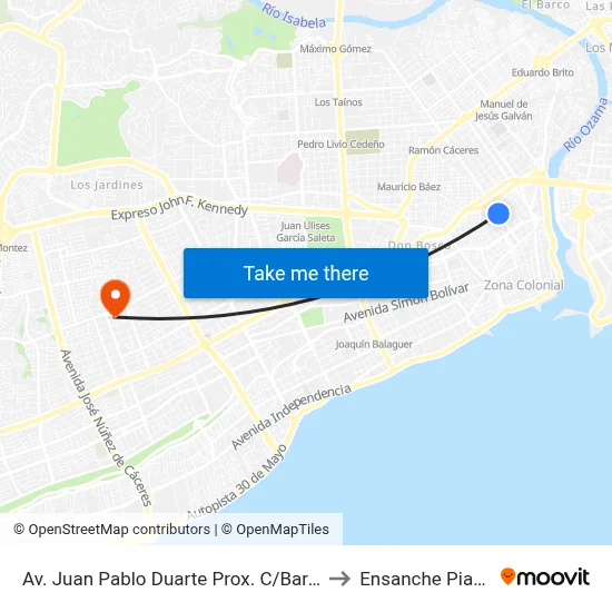 Av. Juan Pablo Duarte Prox. C/Barahona to Ensanche Piantini map