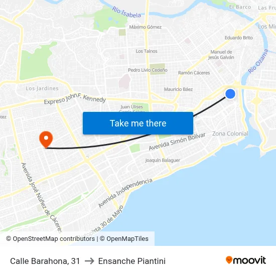 Calle Barahona, 31 to Ensanche Piantini map