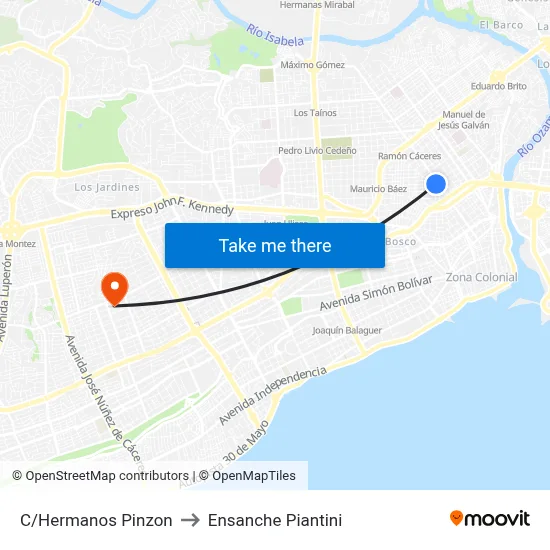 C/Hermanos Pinzon to Ensanche Piantini map