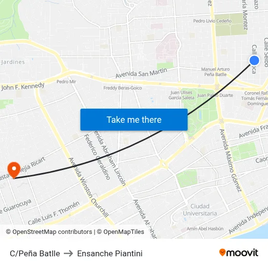 C/Peña Batlle to Ensanche Piantini map