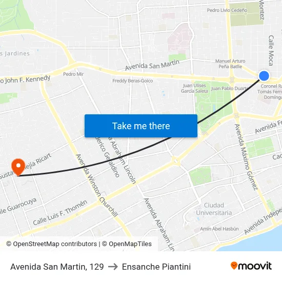 Avenida San Martin, 129 to Ensanche Piantini map