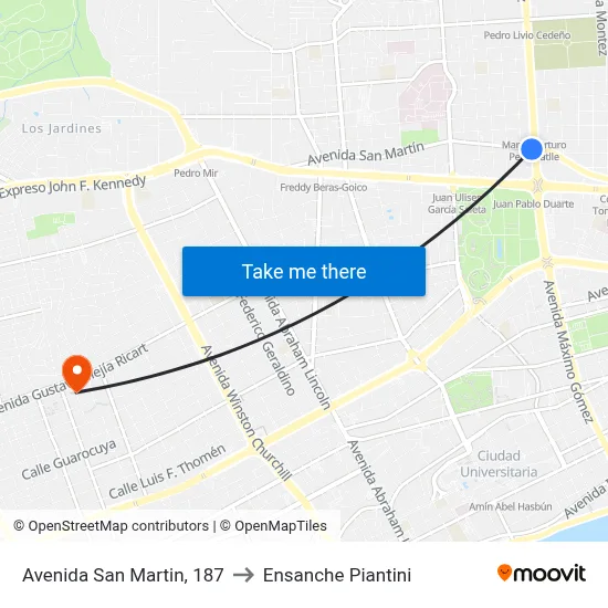 Avenida San Martin, 187 to Ensanche Piantini map