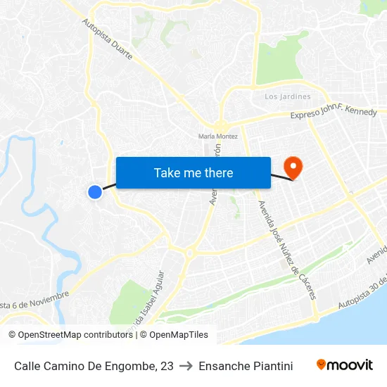 Calle Camino De Engombe, 23 to Ensanche Piantini map