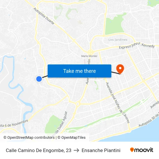 Calle Camino De Engombe, 23 to Ensanche Piantini map