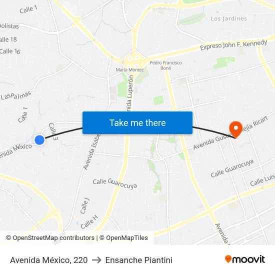 Avenida México, 220 to Ensanche Piantini map