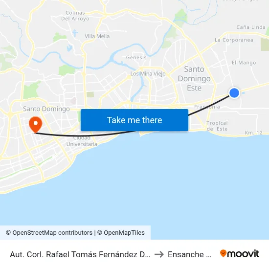 Aut. Corl. Rafael Tomás Fernández Domínguez (Ole) to Ensanche Piantini map