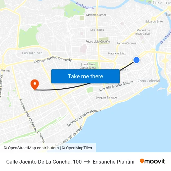Calle Jacinto De La Concha, 100 to Ensanche Piantini map