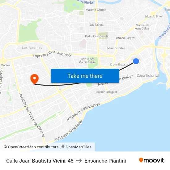 Calle Juan Bautista Vicini, 48 to Ensanche Piantini map