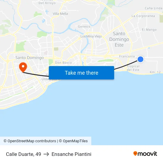 Calle Duarte, 49 to Ensanche Piantini map