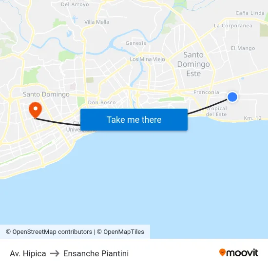 Av. Hipica to Ensanche Piantini map