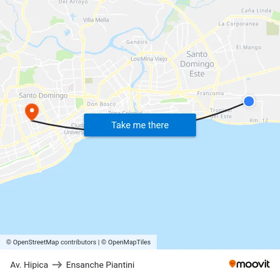 Av. Hipica to Ensanche Piantini map