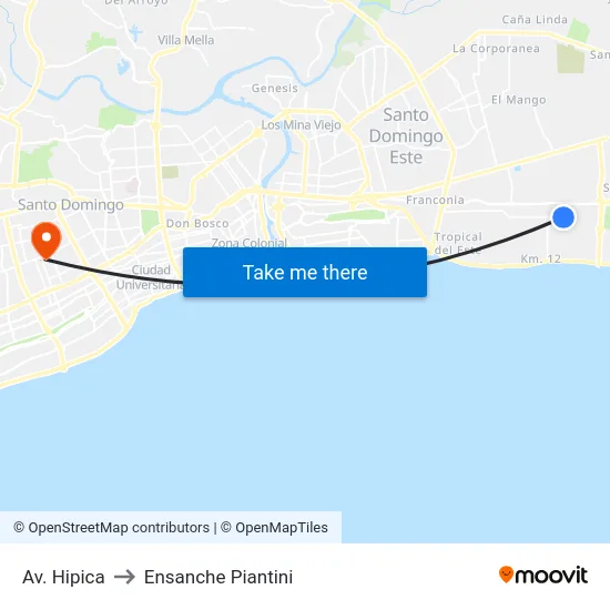 Av. Hipica to Ensanche Piantini map