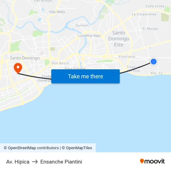 Av. Hipica to Ensanche Piantini map