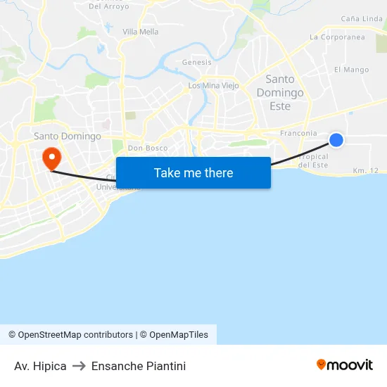 Av. Hipica to Ensanche Piantini map