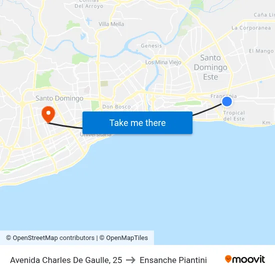 Avenida Charles De Gaulle, 25 to Ensanche Piantini map