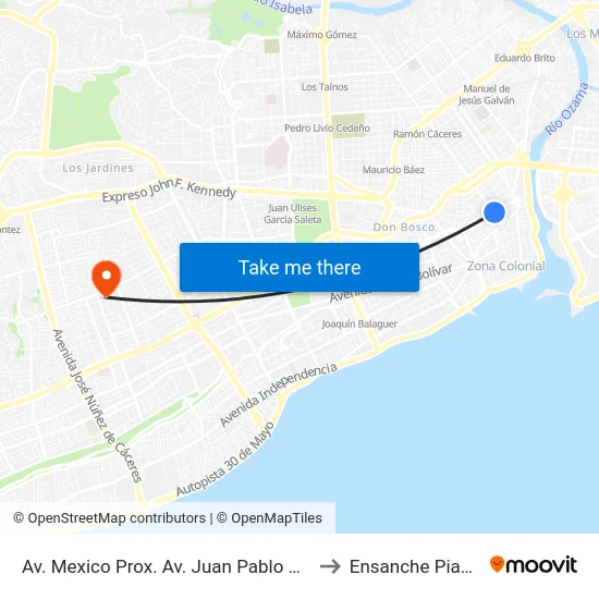 Av. Mexico Prox. Av. Juan Pablo Duarte to Ensanche Piantini map