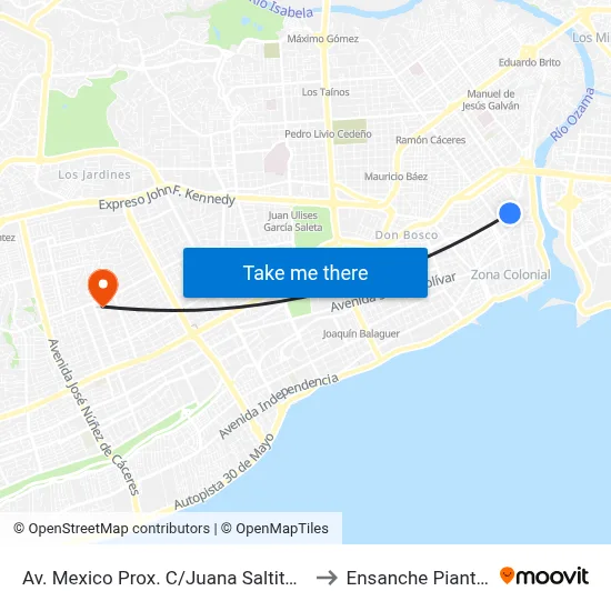 Av. Mexico Prox. C/Juana Saltitopa to Ensanche Piantini map