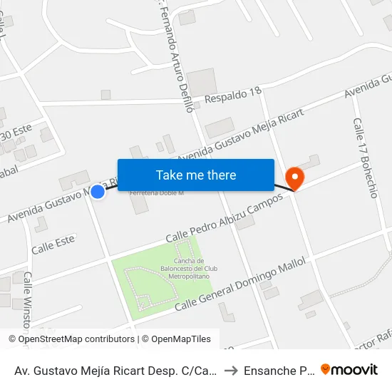 Av. Gustavo Mejía Ricart Desp. C/Carmen Mendoza to Ensanche Piantini map