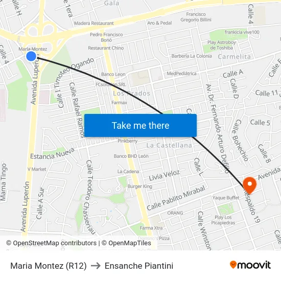Maria Montez (R12) to Ensanche Piantini map