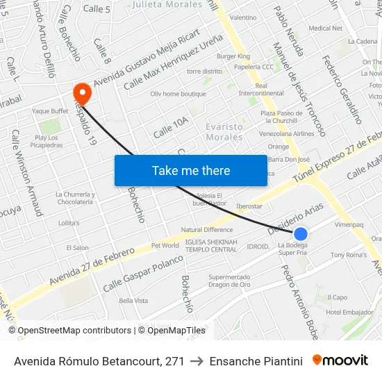 Avenida Rómulo Betancourt, 271 to Ensanche Piantini map