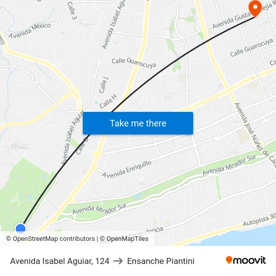 Avenida Isabel Aguiar, 124 to Ensanche Piantini map