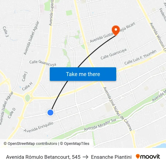Avenida Rómulo Betancourt, 545 to Ensanche Piantini map