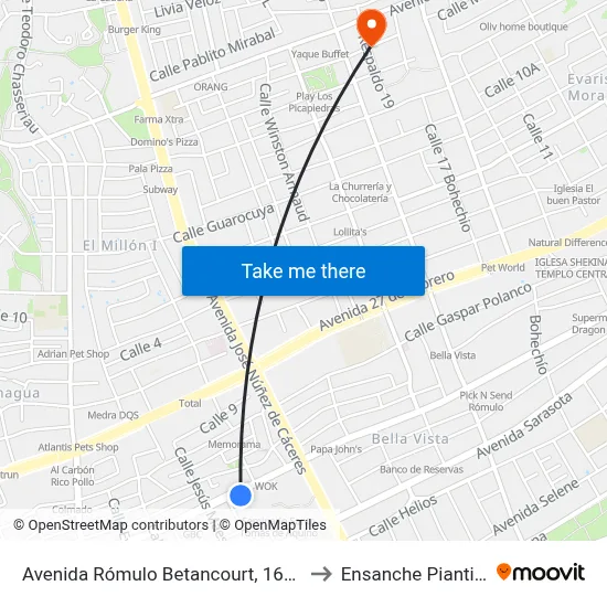 Avenida Rómulo Betancourt, 1608 to Ensanche Piantini map