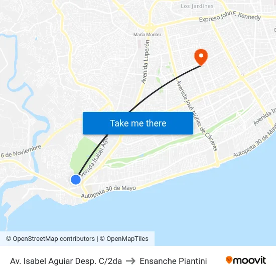 Av. Isabel Aguiar Desp. C/2da to Ensanche Piantini map