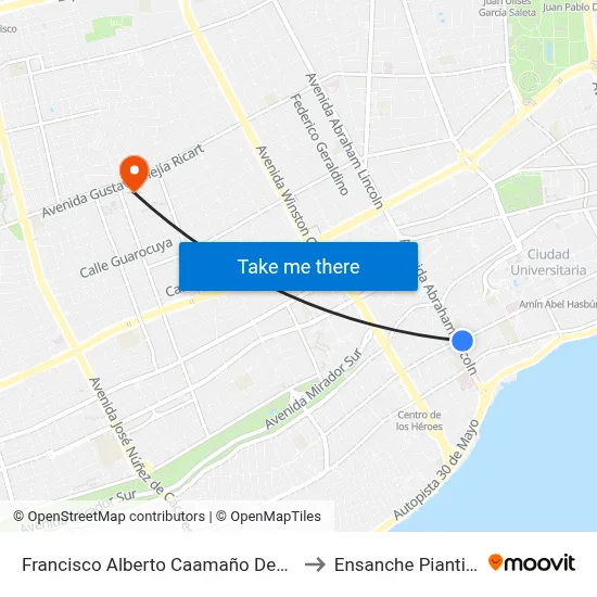 Francisco Alberto Caamaño Deñó to Ensanche Piantini map