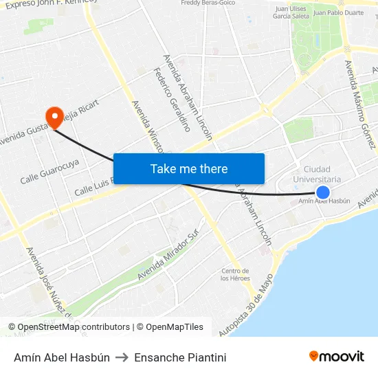 Amín Abel Hasbún to Ensanche Piantini map