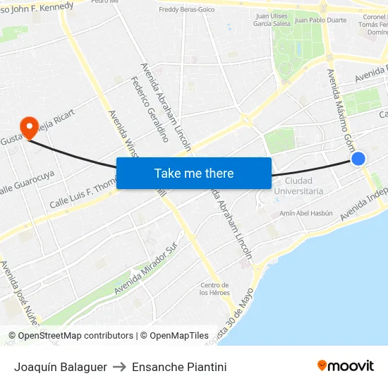 Joaquín Balaguer to Ensanche Piantini map