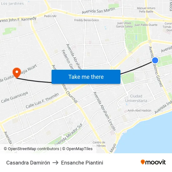 Casandra Damirón to Ensanche Piantini map