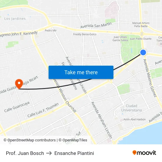 Prof. Juan Bosch to Ensanche Piantini map