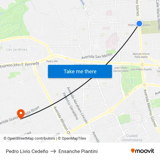 Pedro Livio Cedeño to Ensanche Piantini map