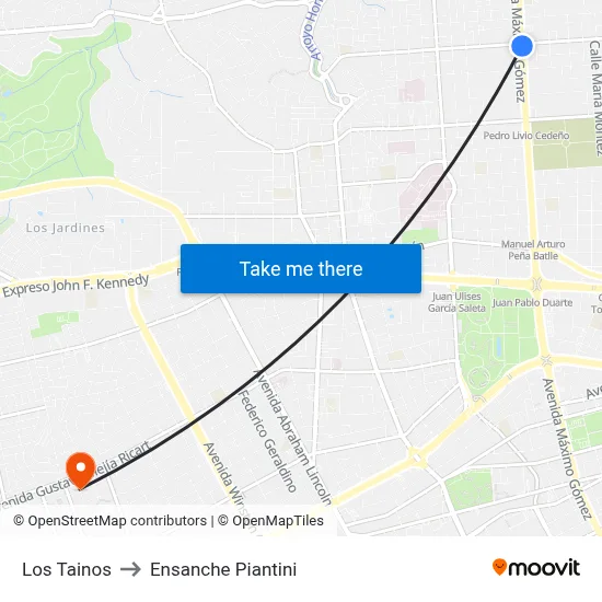 Los Tainos to Ensanche Piantini map