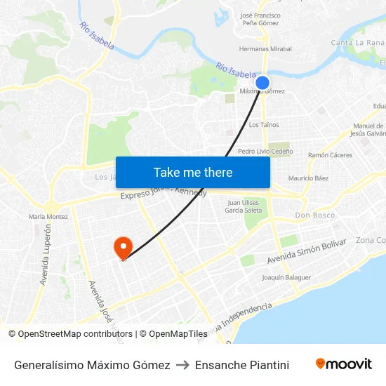 Generalísimo Máximo Gómez to Ensanche Piantini map