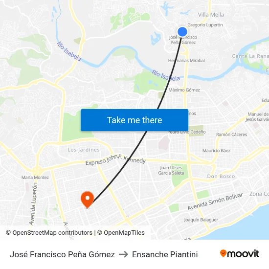 José Francisco Peña Gómez to Ensanche Piantini map