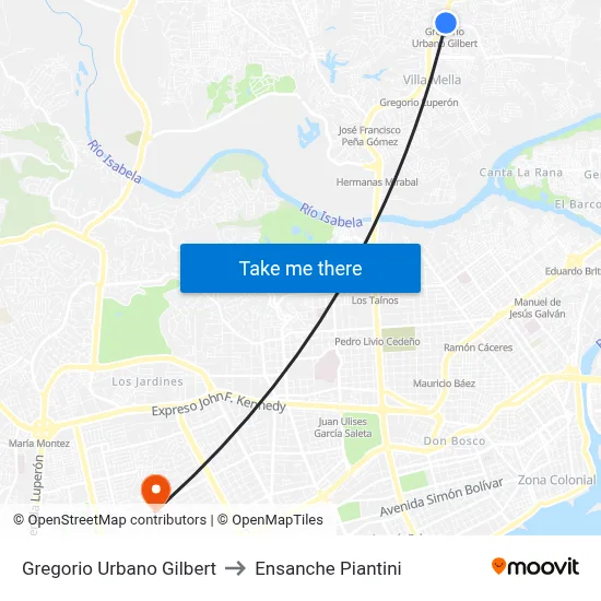 Gregorio Urbano Gilbert to Ensanche Piantini map