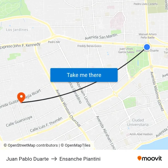 Juan Pablo Duarte to Ensanche Piantini map