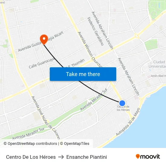 Centro De Los Héroes to Ensanche Piantini map