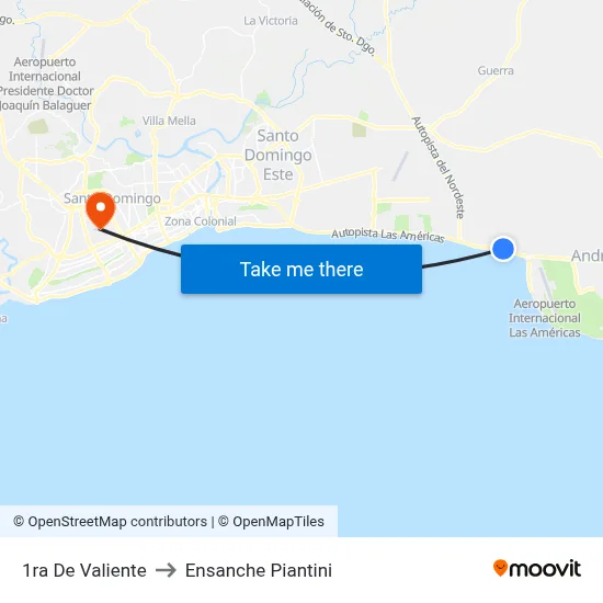 1ra De Valiente to Ensanche Piantini map