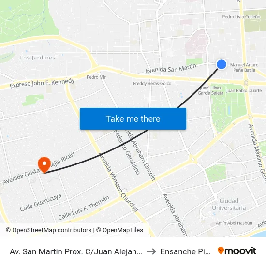 Av. San Martin Prox. C/Juan Alejandro Ibarra to Ensanche Piantini map
