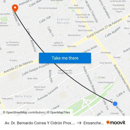 Av. Dr. Bernardo Correa Y Cidrón Prox. C/Heroes De Luperon to Ensanche Piantini map