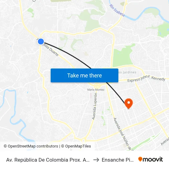 Av. República De Colombia Prox. Aut. Duarte to Ensanche Piantini map