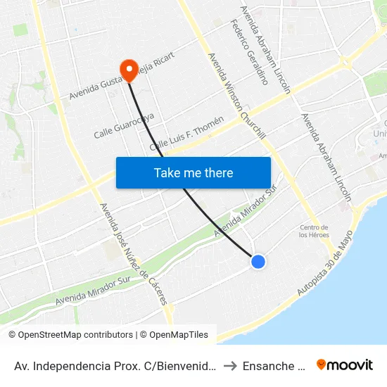 Av. Independencia Prox. C/Bienvenido Hernan Suarez to Ensanche Piantini map